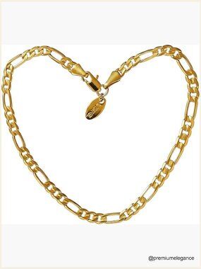 Figaro Chain Ankle Bracelet Gold 24K Plated Women Anklet